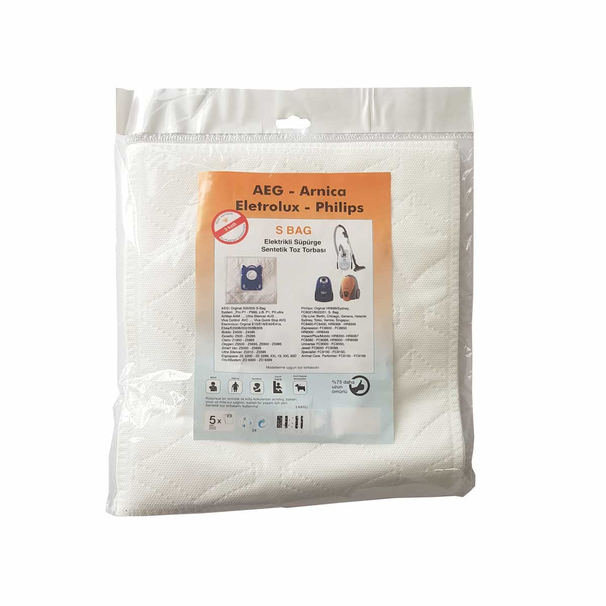Bolsas Aspirador Electrolux S-Bag AEG GR201 Philips FC8021 E201 E201B (5 Unidades)