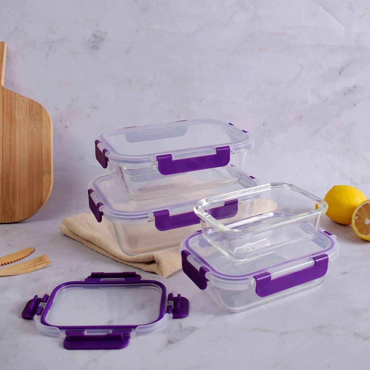 Recipientes de Cristal para Alimentos - 8 Piezas (4 recipientes y 4 tapas) - Apto para lavavajillas, Microondas y congelador - a