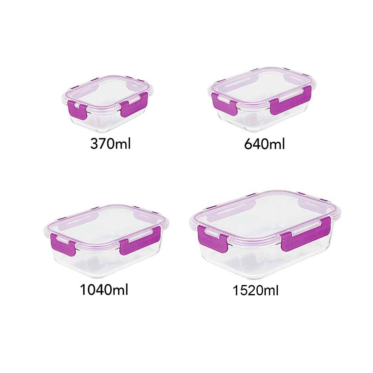Recipientes de Cristal para Alimentos - 8 Piezas (4 recipientes y 4 tapas) - Apto para lavavajillas, Microondas y congelador - a