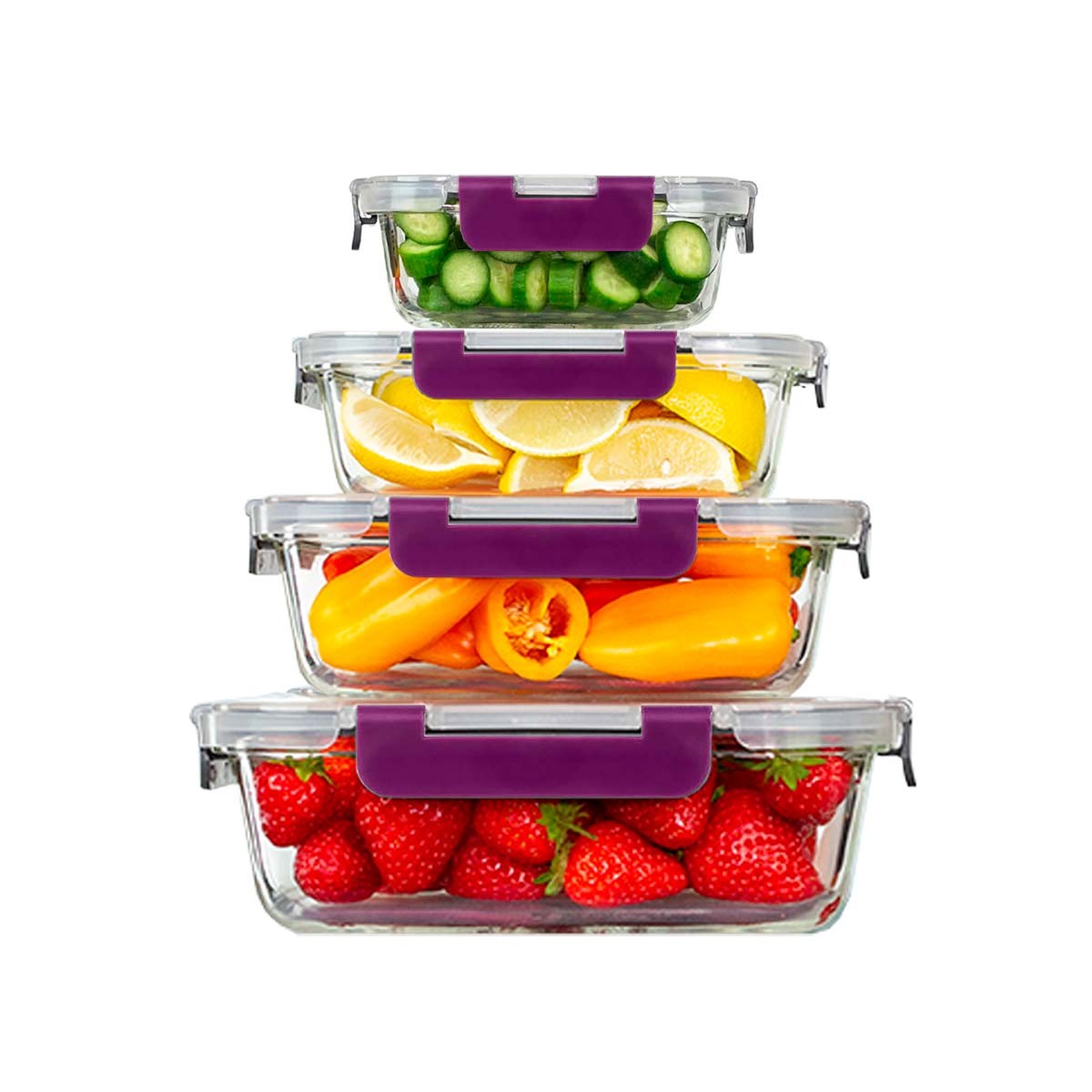 Recipientes de Cristal para Alimentos - 8 Piezas (4 recipientes y 4 tapas) - Apto para lavavajillas, Microondas y congelador - a