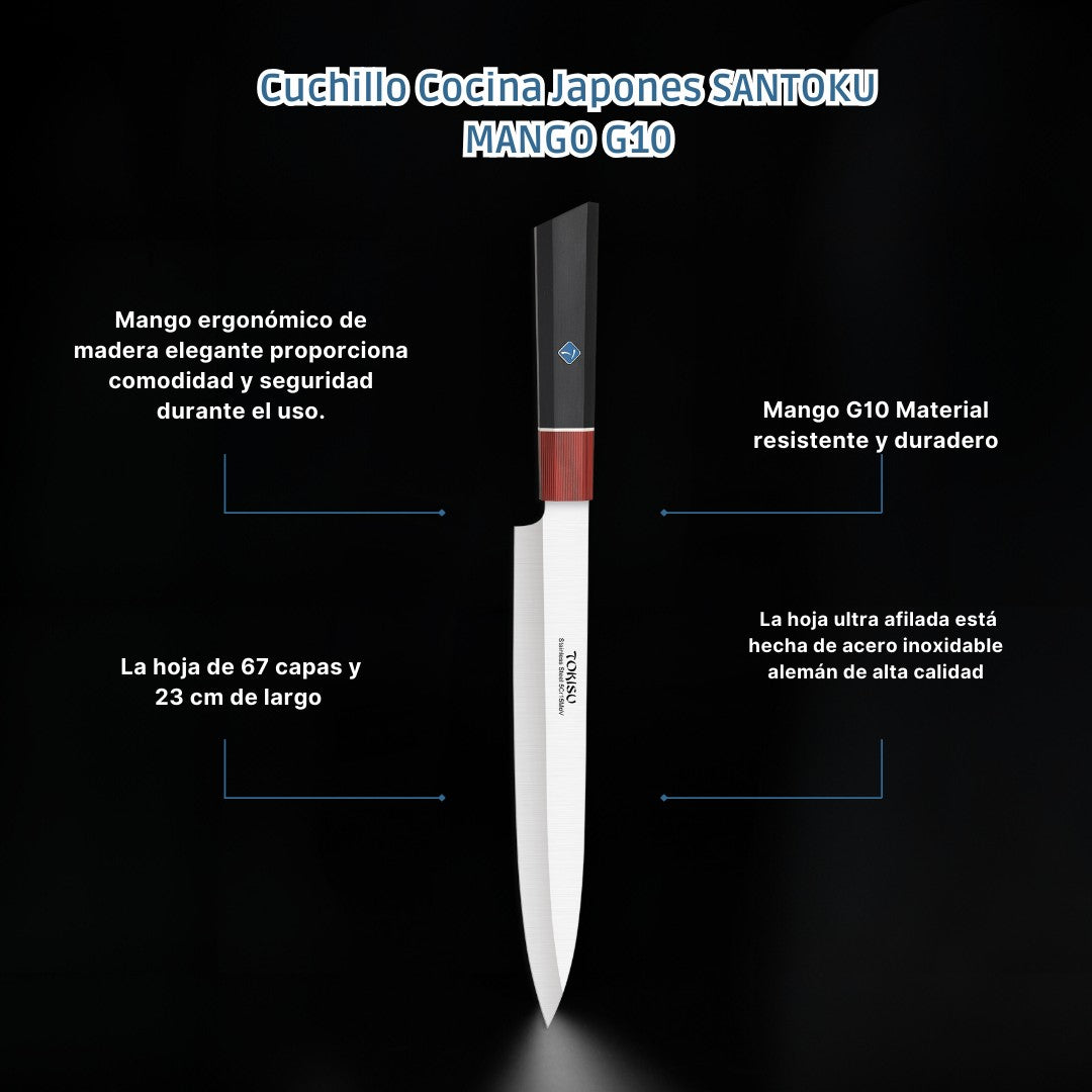 Cuchillo Cocina Profesional TOKYSU - Cuchillos Cocina Japones YANAGIBA de Acero Inoxidable de 67 capas 23 cm- Mango G10