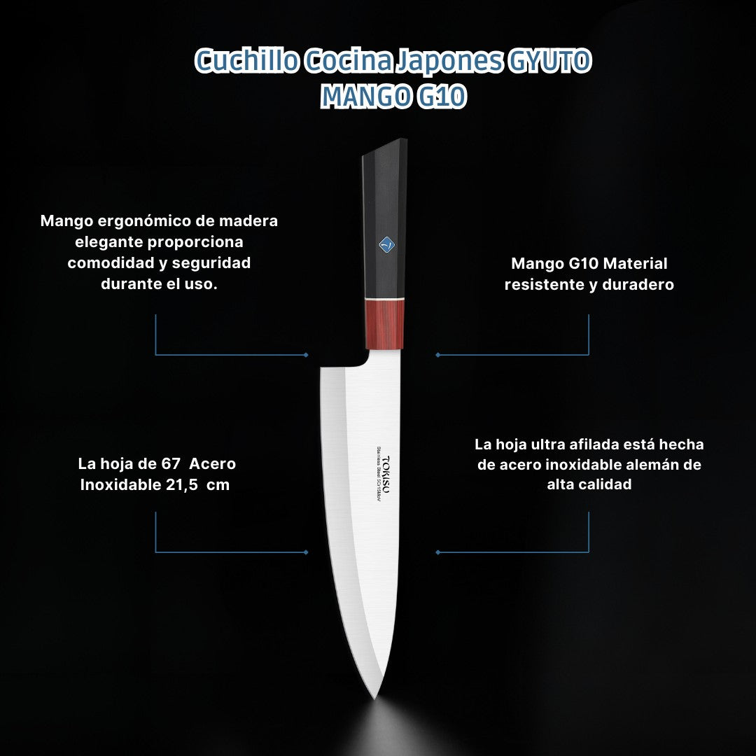 Cuchillo Cocina Profesional TOKYSU - Cuchillos Cocina Japones GYUTO de Acero Inoxidable de 67 capas 21,5 cm- Mango G10