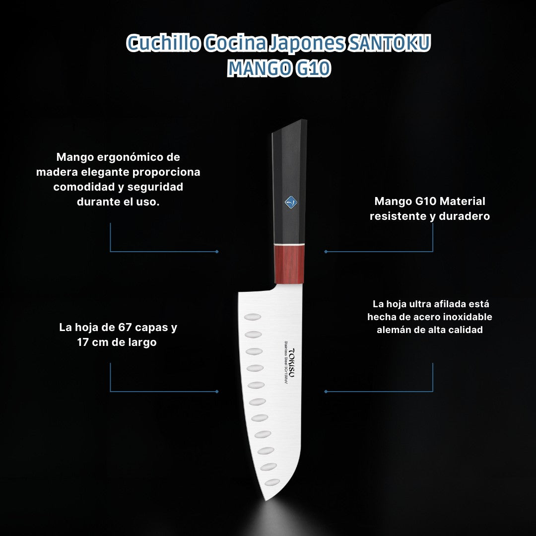 Cuchillo Cocina Profesional TOKYSU - Cuchillos Cocina Japones SANTOKU de Acero Inoxidable de 67 capas 17 cm - Mango G10 DAMASCO
