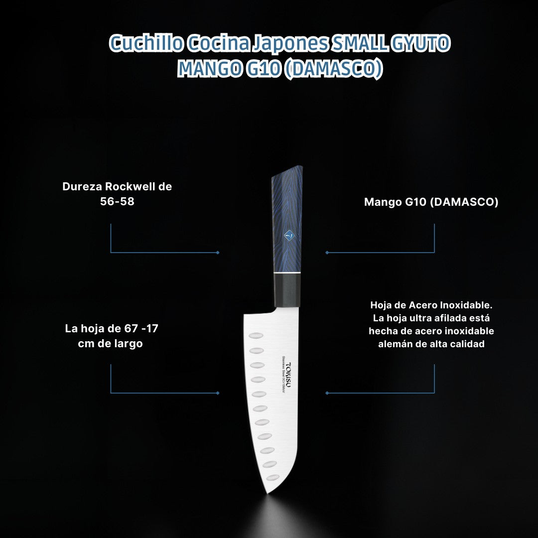 Cuchillo Cocina Profesional TOKYSU - Cuchillos Cocina Japones SANTOKU de Acero Inoxidable de 67 capas 17 cm - Mango G10 DAMASCO