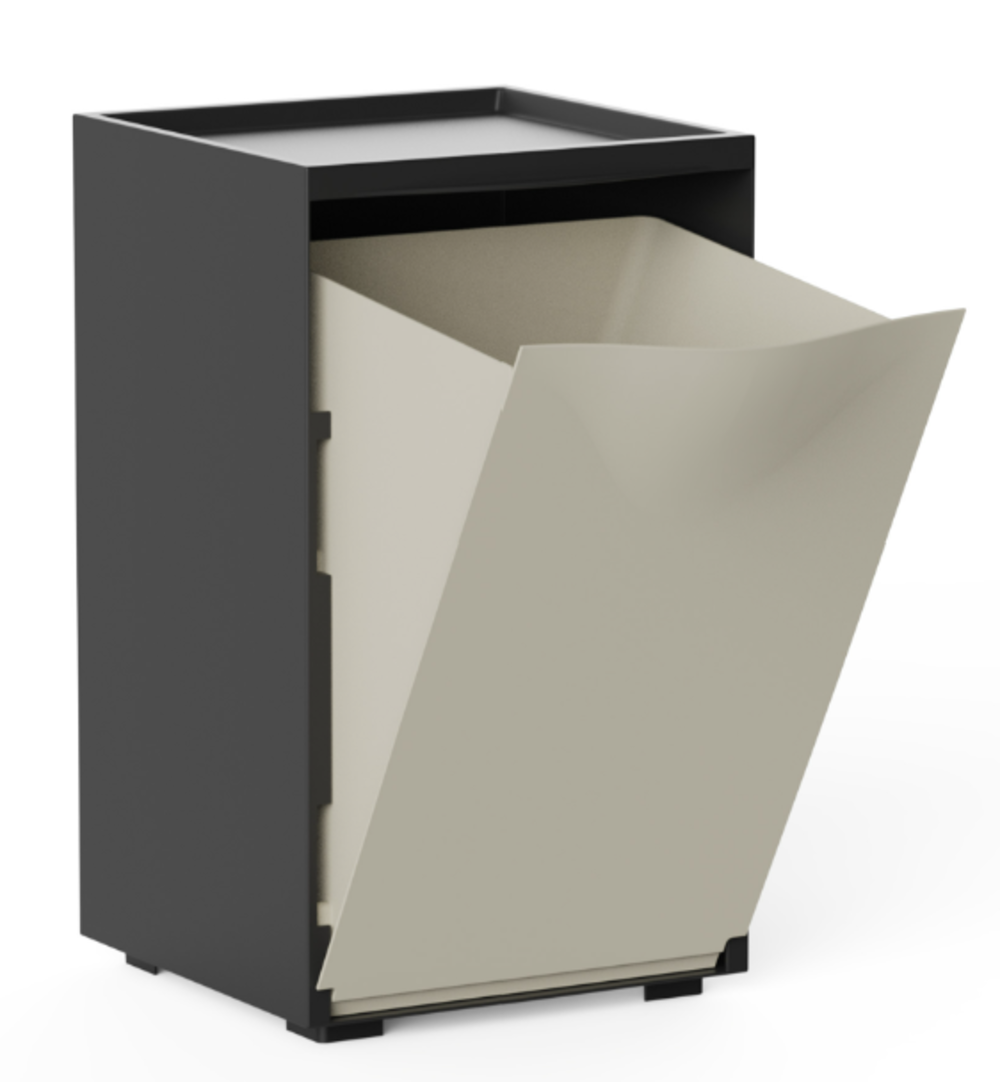Cubo apilable de reciclaje de plástico con apertura frontal - Color Beige - Medidas: 46x28x27 cm
