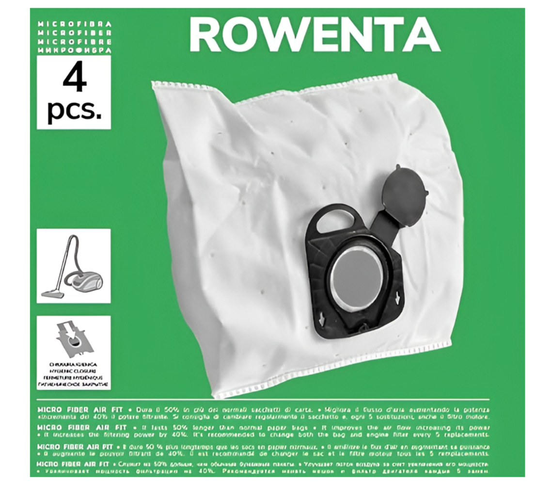 Pack de 4 Bolsas de Microfibra Compatibles con Aspiradoras Rowenta Compact Power, Power XXL