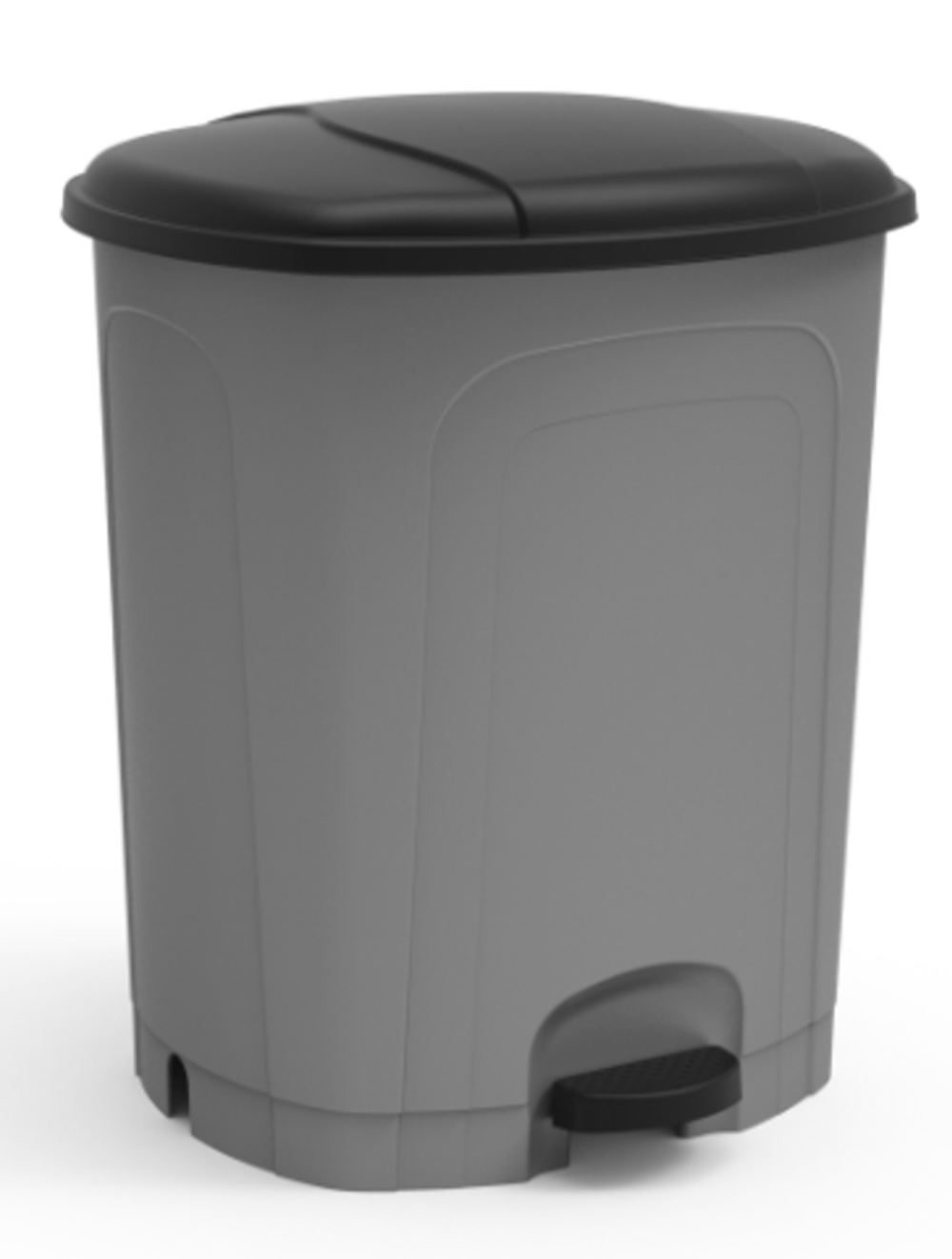 Cubo de basura cocina de plástico con pedal | Color Gris | Capacidad: 15 litros | Tapa color negro