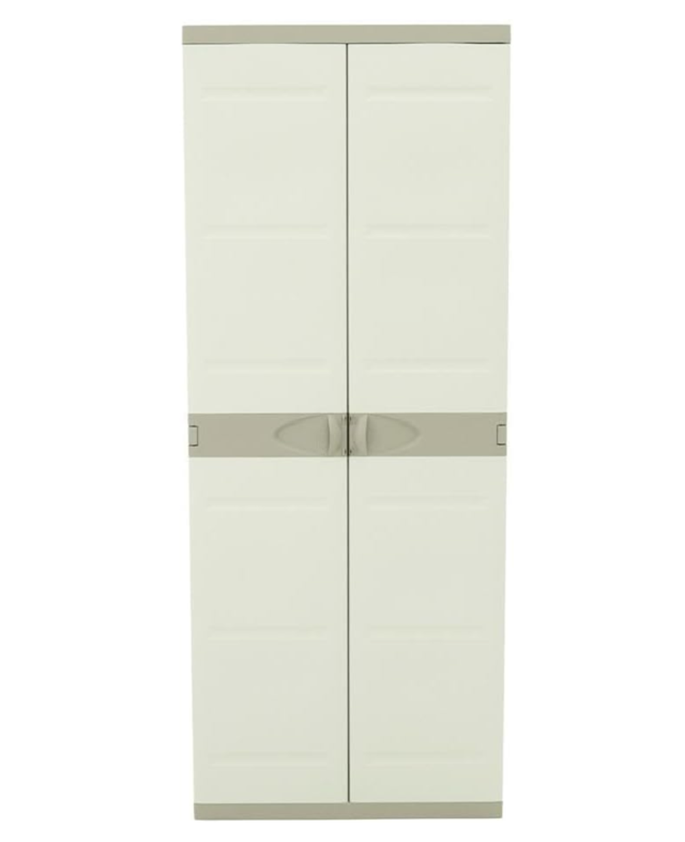 Armario de plástico, color Beige, 2 puertas, 4 baldas regulables en altura | Medidas: 176x70x41 cm