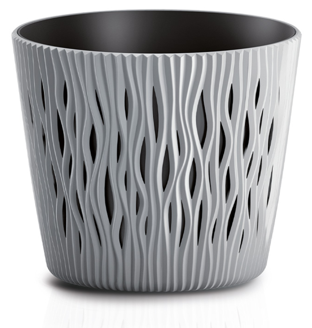 Maceta de plástico para jardín, terraza o balcón | Color: Gris | Diámetro: 19 cm | Diseño duna
