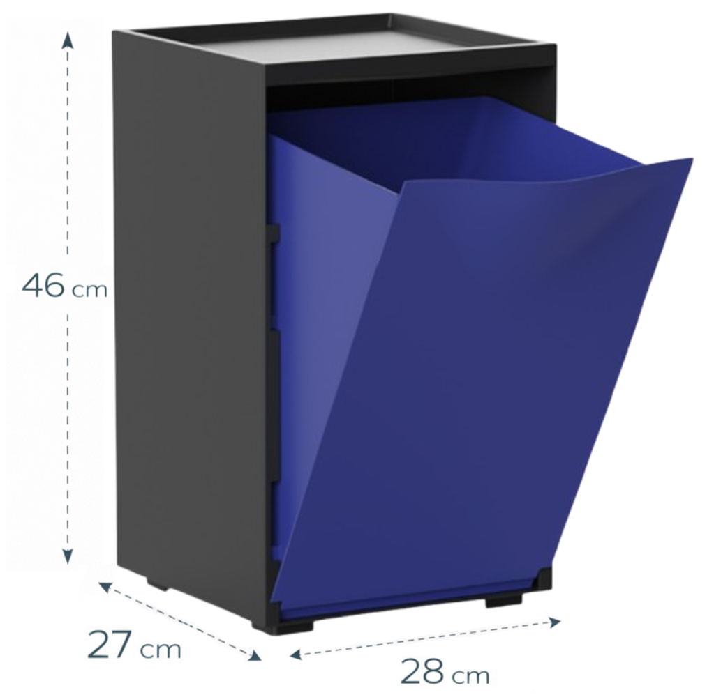 Cubo apilable de reciclaje de plástico con apertura frontal - Color Azul - Medidas: 46x28x27 cm