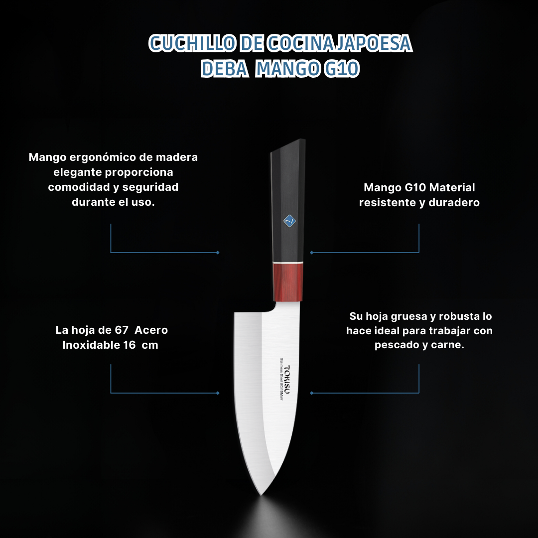 Cuchillo Cocina Profesional TOKYSU - Cuchillos Cocina Japones DEBA de Acero Inoxidable de 67 capas 16 cm - Mango G10