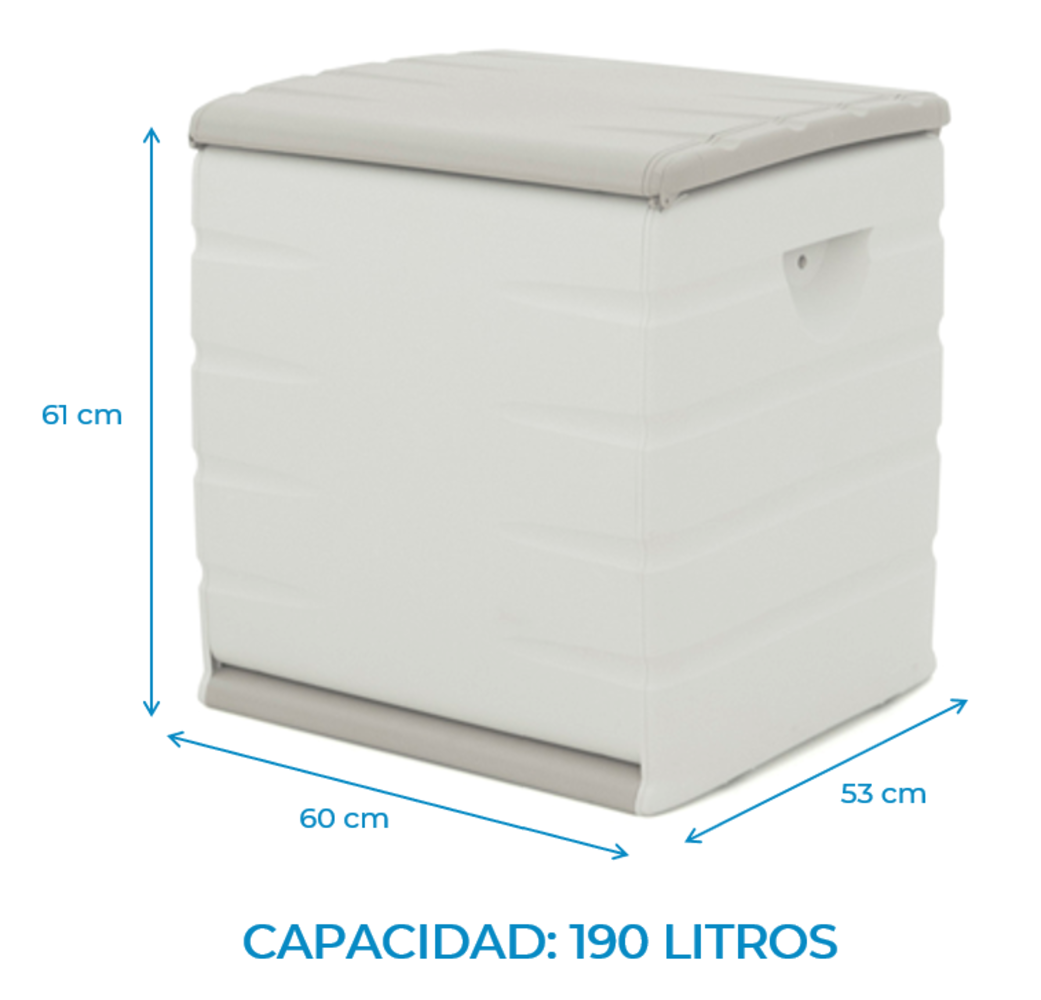 Baúl almacenaje de plástico con tapa abatible y asas, Color Beige, Medidas: 60x61x53 cm, 190 litros