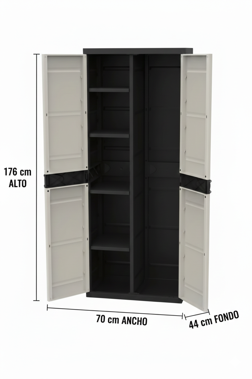 Armario Escobero Titanium – Mueble Auxiliar con 2 Puertas y Estantes Regulables , 70 x 44 x 176 cm