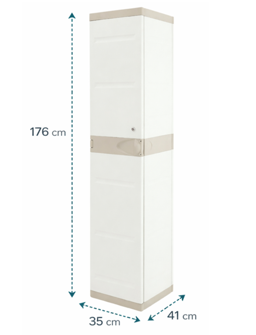 Taquilla de plástico color beige con llave, colgador, 2 baldas regulables | Medidas: 176x41x35 cm