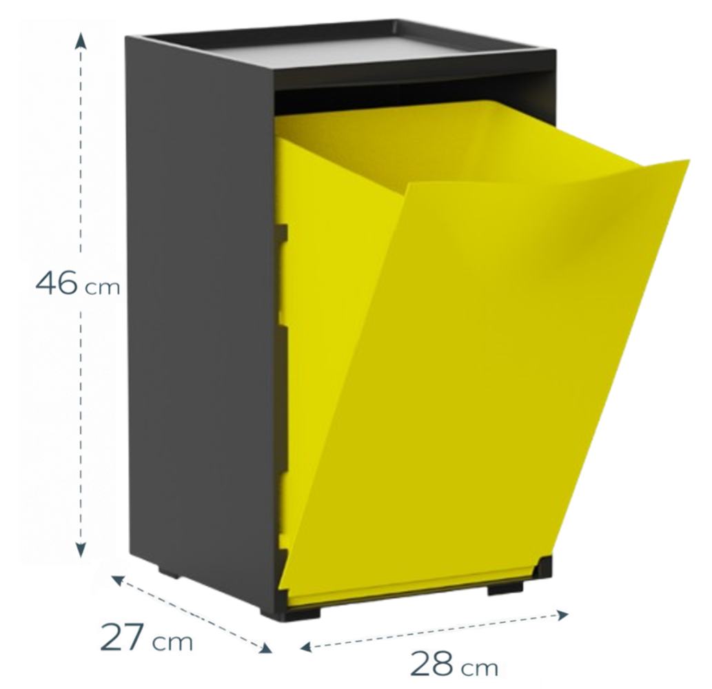 Cubo apilable de reciclaje de plástico con apertura frontal - Color Amarillo - Medidas: 46x28x27 cm