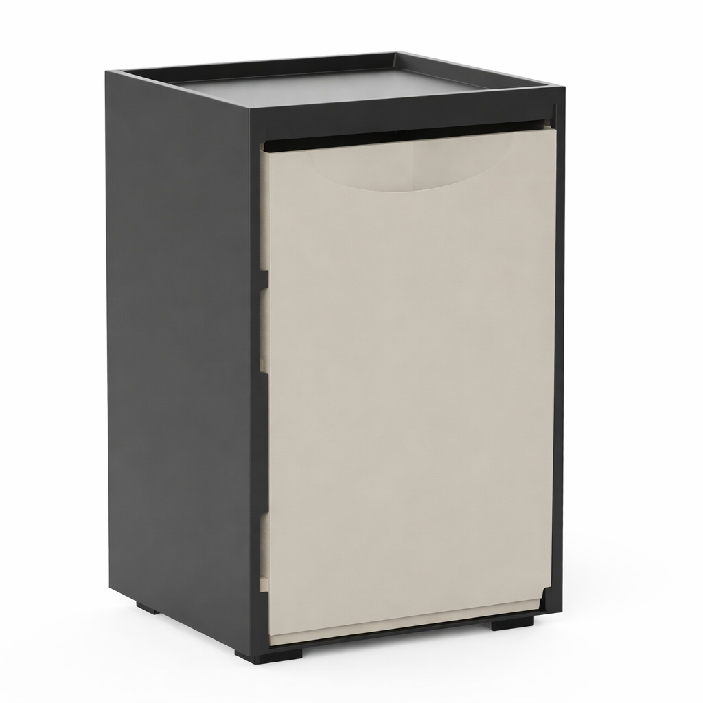 Cubo apilable de reciclaje de plástico con apertura frontal - Color Beige - Medidas: 46x28x27 cm