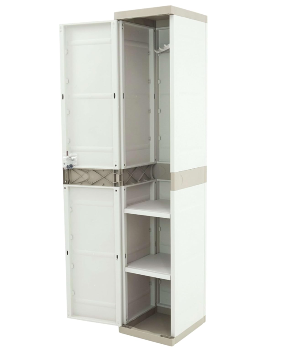 Taquilla de plástico color beige con llave, colgador, 2 baldas regulables | Medidas: 176x41x35 cm
