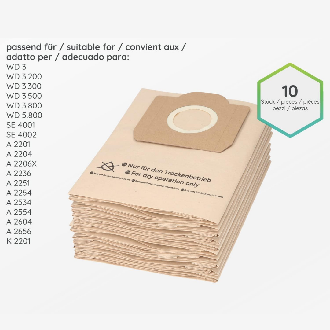 Kit de 5 bolsas de aspiradora y 1 filtro de cartucho adecuado para aspiradoras multiusos Kärcher
