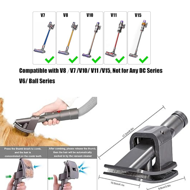 Cepillo Aspirador Mascotas, Peine Aspirador para Perros, Cepillos Pelo de Perro y Gato adaptable para Dyson V15 V12 V11 V10 V8 V