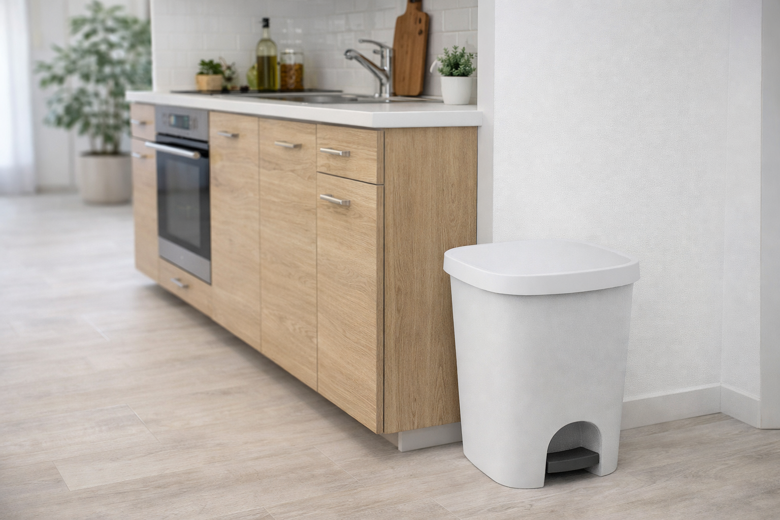 Cubo de plástico para cocina color blanco | Con pedal | Medidas: 42x35x30 cm | Capacidad 25 L