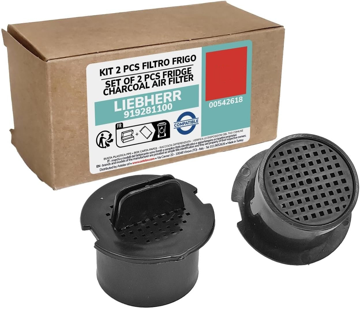 Kit 2 filtros carbón activo para frigoríficos Liebherr. Cod. 919281100, neutraliza olores y purifica