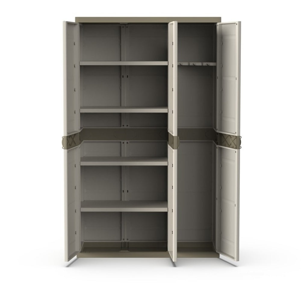 Armario Multiusos Exterior / Interior - 3 Puertas y 4 Baldas - 176 x 105 x 41 cm - Beige