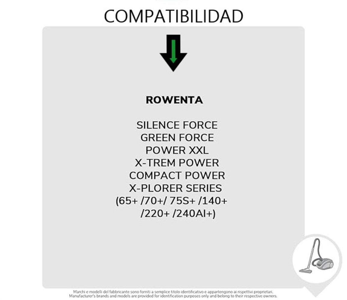 Pack de 4 Bolsas de Microfibra Compatibles con Aspiradoras Rowenta Compact Power, Power XXL