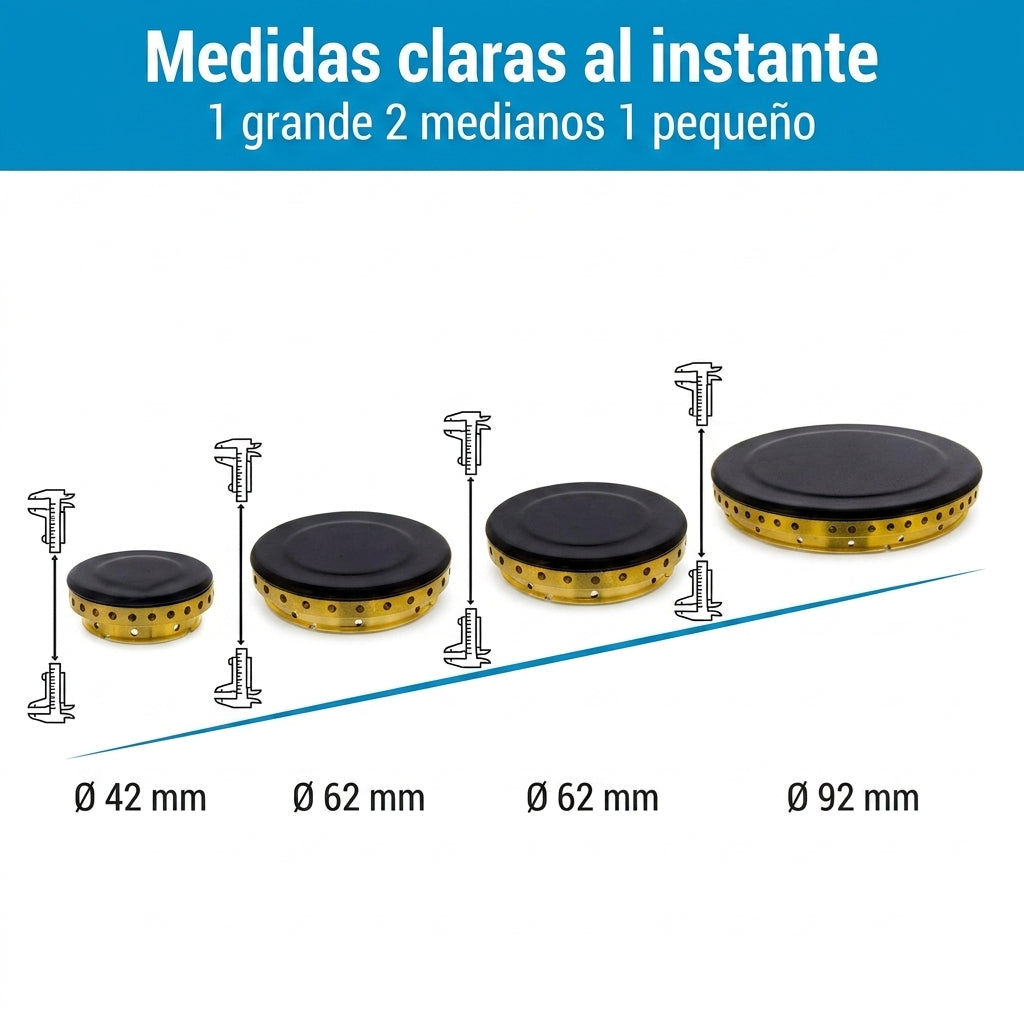Recamania Juego de 4 Quemadores de Gas | Aro + Tapeta | Compatibles con Cocinas Teka, Fagor y Balay | Repuesto Universal