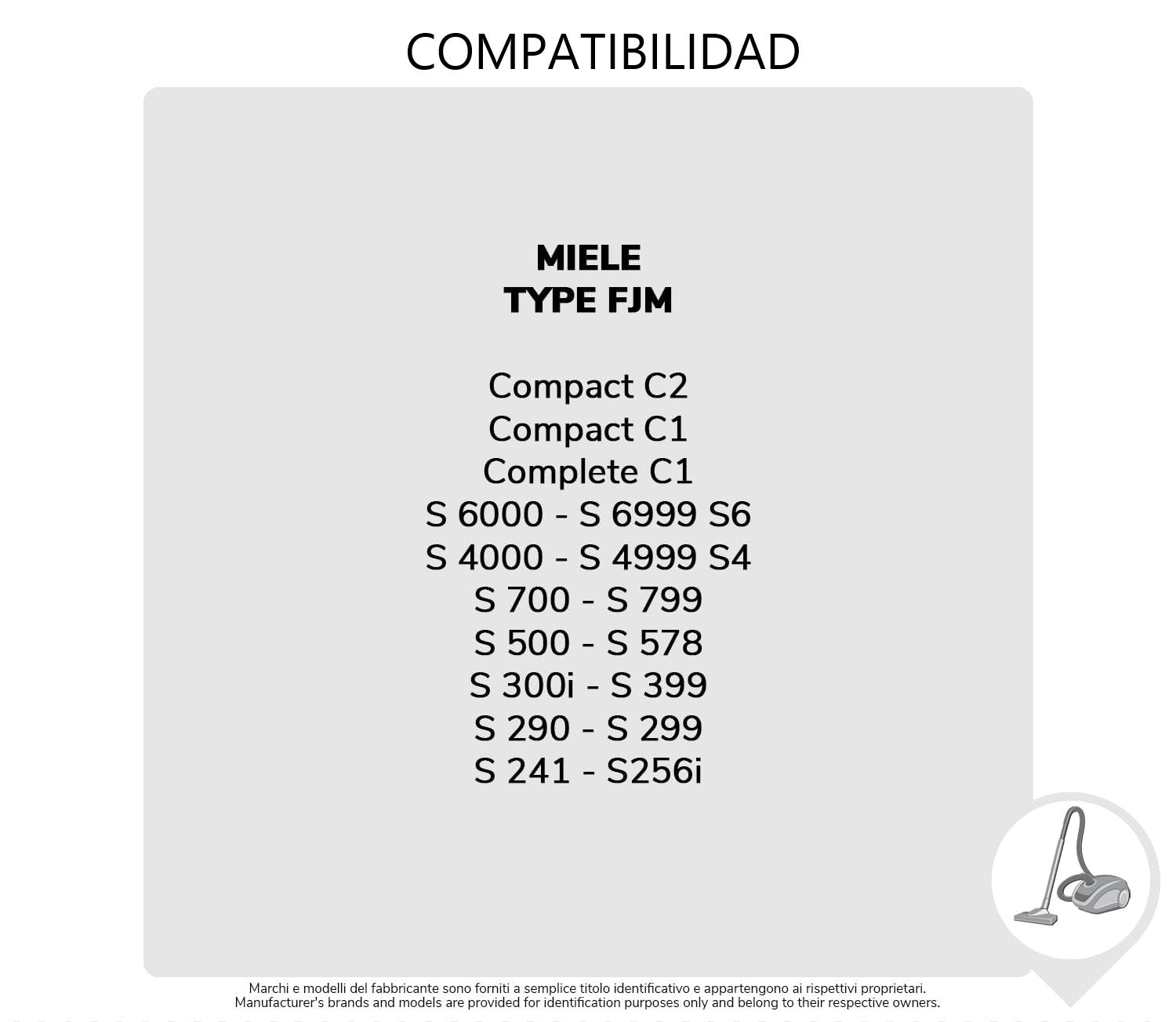Pack de 4 Bolsas de Microfibra Compatibles con Aspiradoras Miele Type FJM, S2, S3, S4, S5, S6, S7
