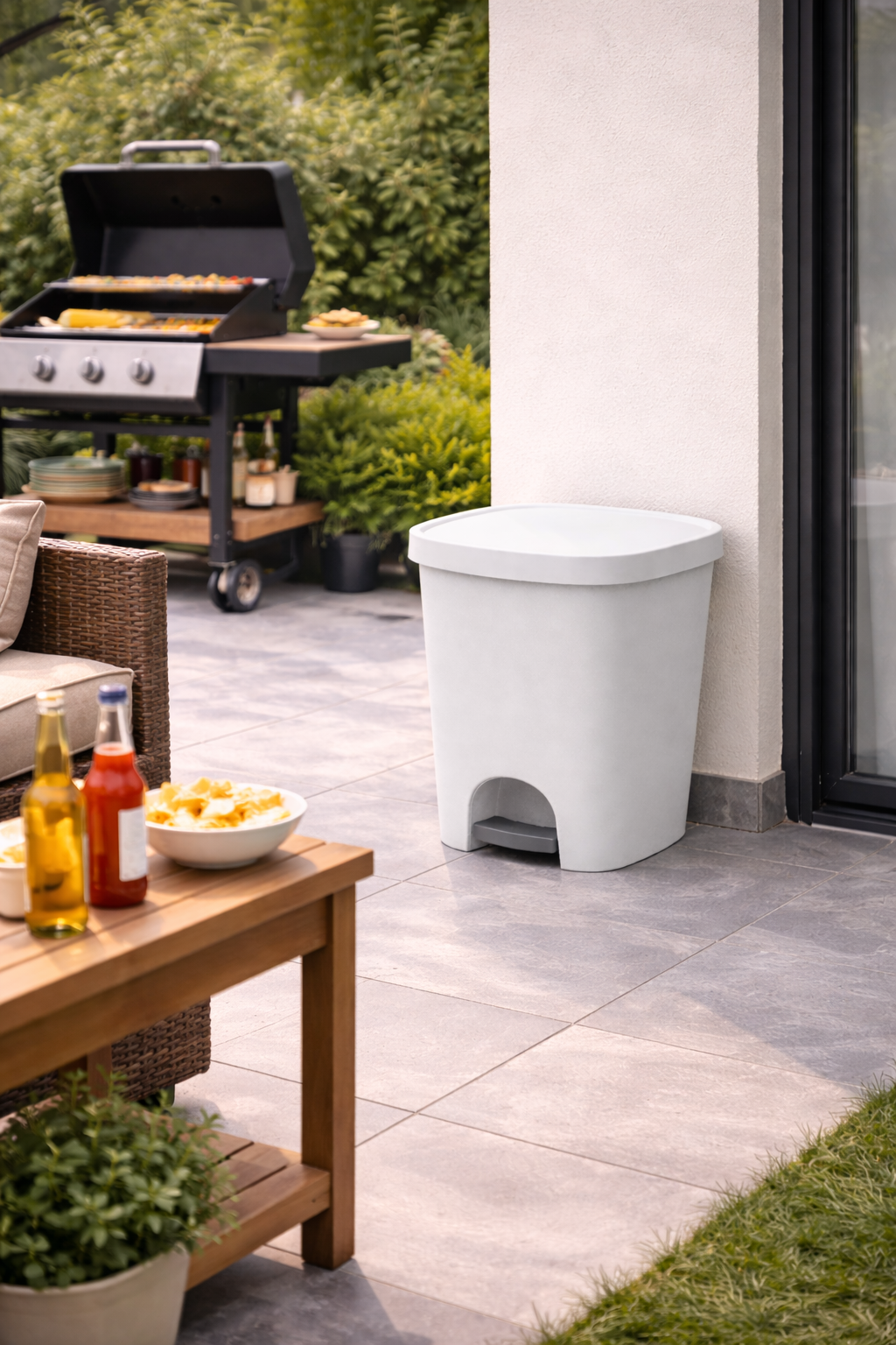 Cubo de plástico para cocina color blanco | Con pedal | Medidas: 42x35x30 cm | Capacidad 25 L