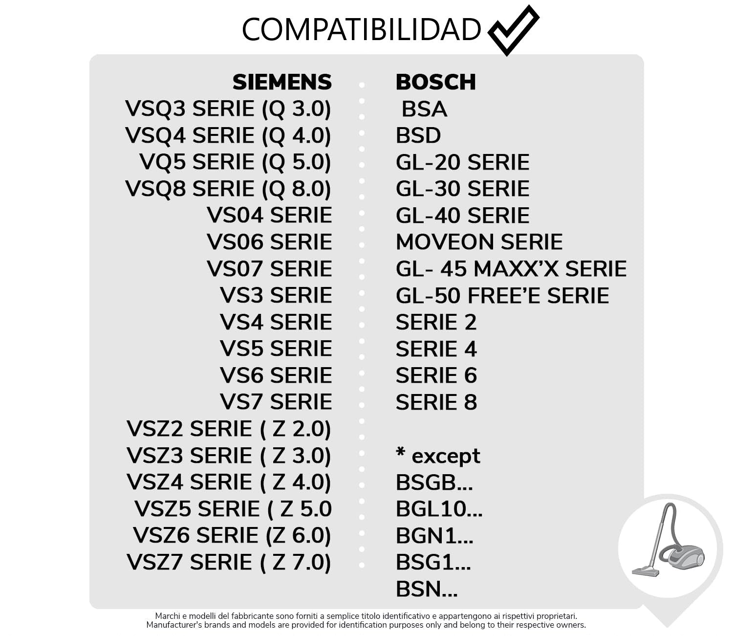 Pack de 4 Bolsas de Microfibra Compatibles con Aspiradoras Bosch, Siemens y Swirl S67