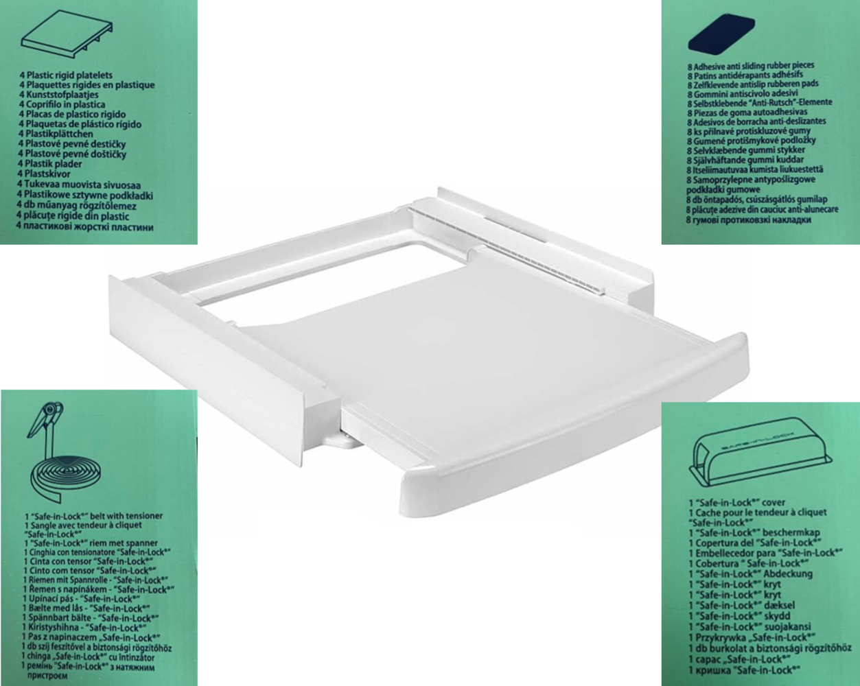 Kit de Unión Universal Wpro para Torre Lavadora y Secadora 60x60cm Soporte Apilable con Estante Deslizante Incorporado 