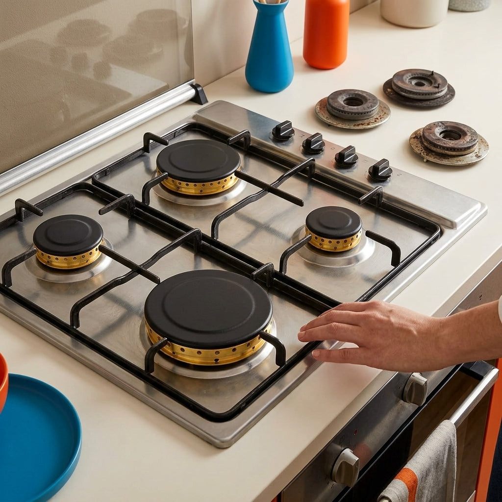 Recamania Juego de 4 Quemadores de Gas | Aro + Tapeta | Compatibles con Cocinas Teka, Fagor y Balay | Repuesto Universal