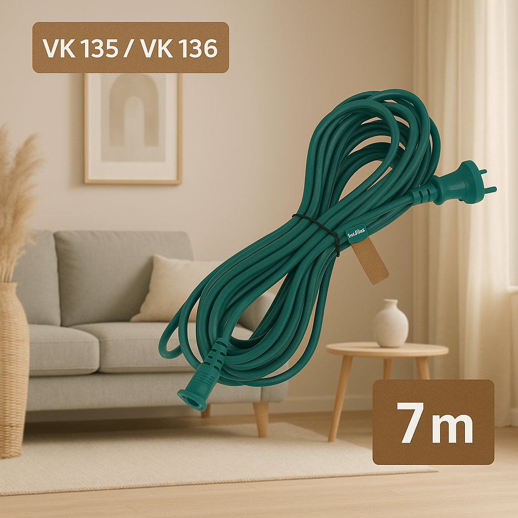 Cable de alimentación para Vorwerk Kobold 135/136 Longitud 7 metros