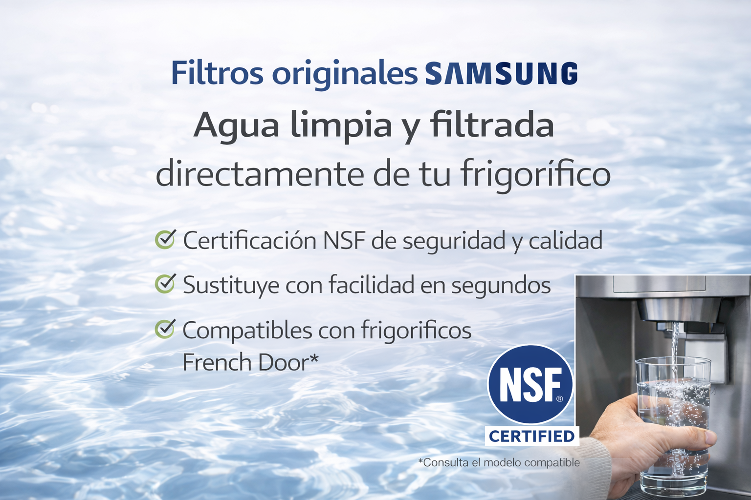 Filtro de Agua para Frigorífico Compatible con Samsung French Door – DA97-17376B – Original