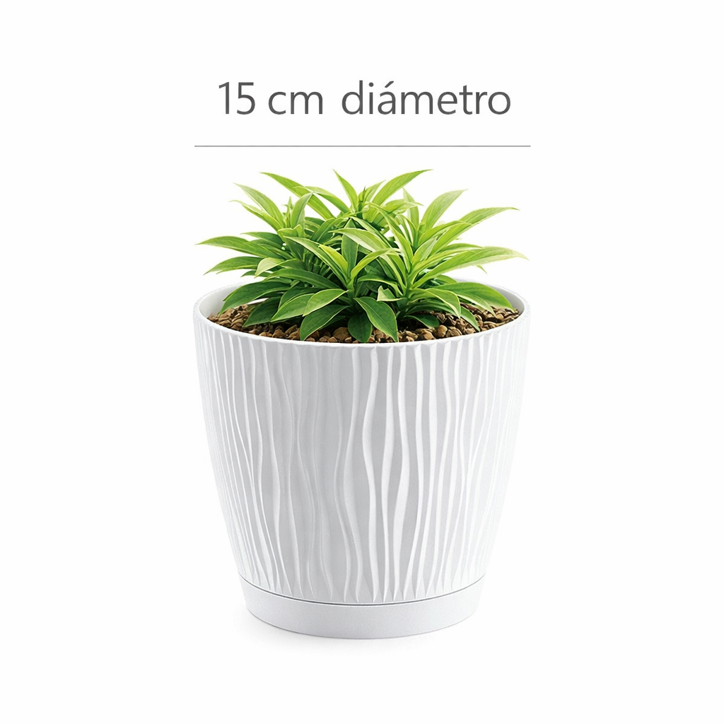 Maceta de plástico para jardín, terraza o balcón | Color: Blanco | Diámetro: 15 cm | Diseño oasis