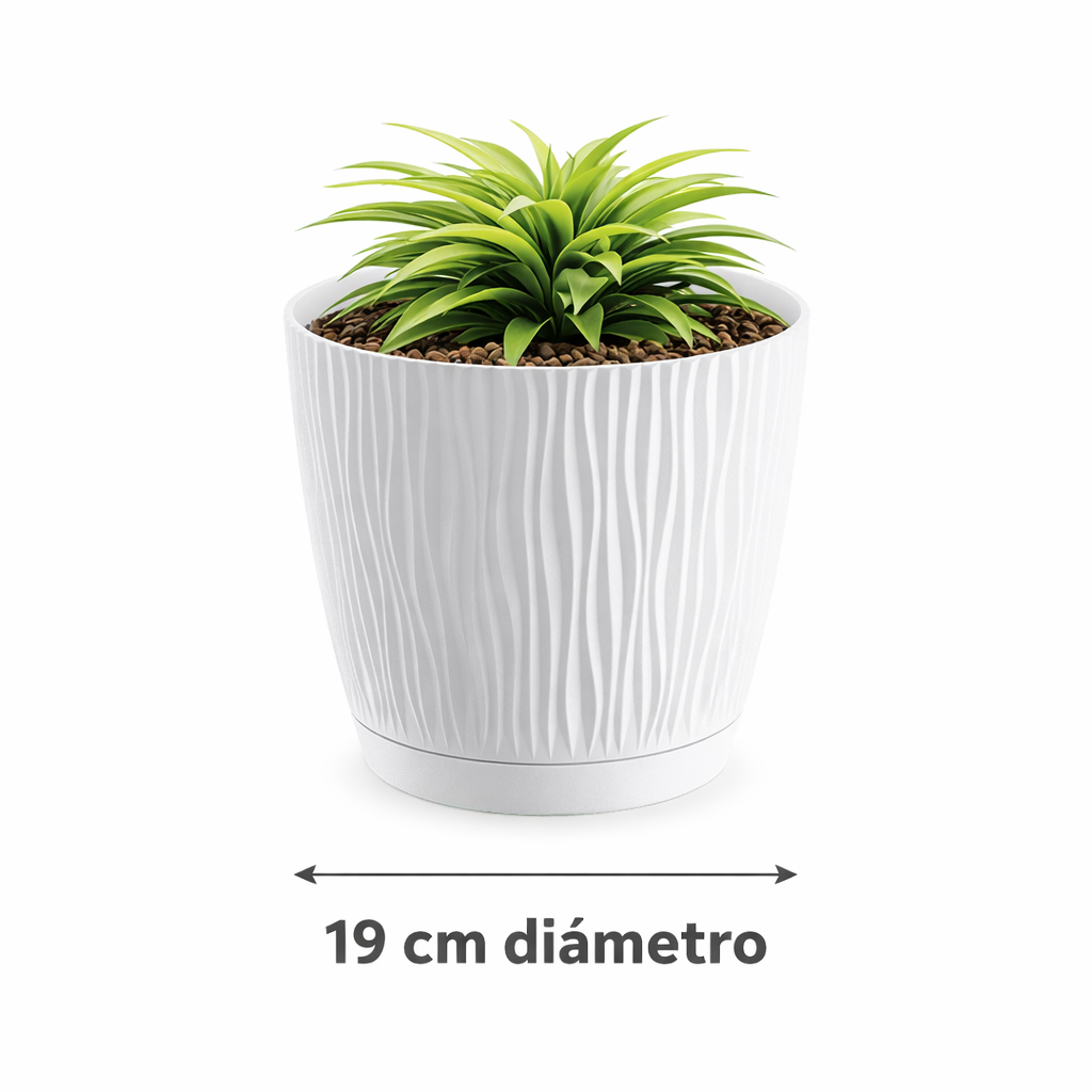 Maceta de plástico para jardín, terraza o balcón | Color: Blanco | Diámetro: 19 cm | Diseño oasis