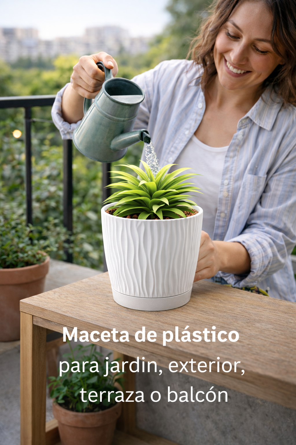 Maceta de plástico para jardín, terraza o balcón | Color: Blanco | Diámetro: 19 cm | Diseño oasis