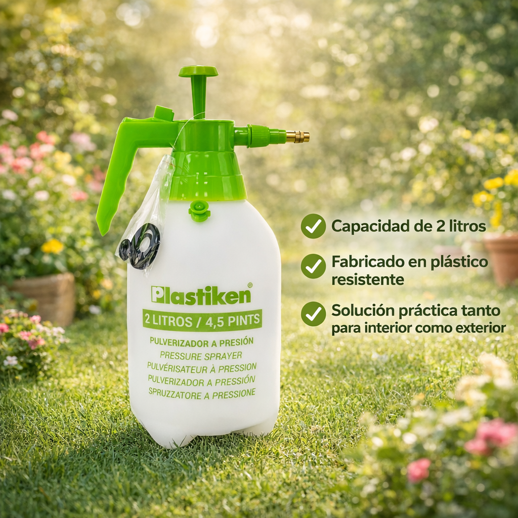 Pulverizador a presión de plástico con gatillo con bloqueo, capacidad: 2 L/ 4,5 pints, 49x38x41 cm