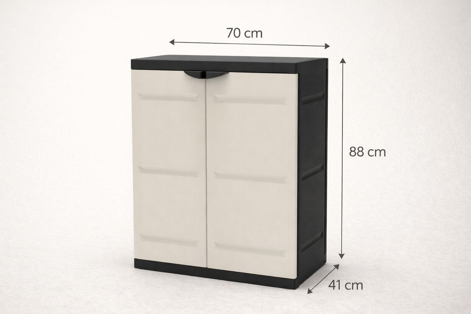 Armario de plástico multiuso, 2 puertas, Beige y negro, 70x41x88 cm, 2 baldas regulables en altura