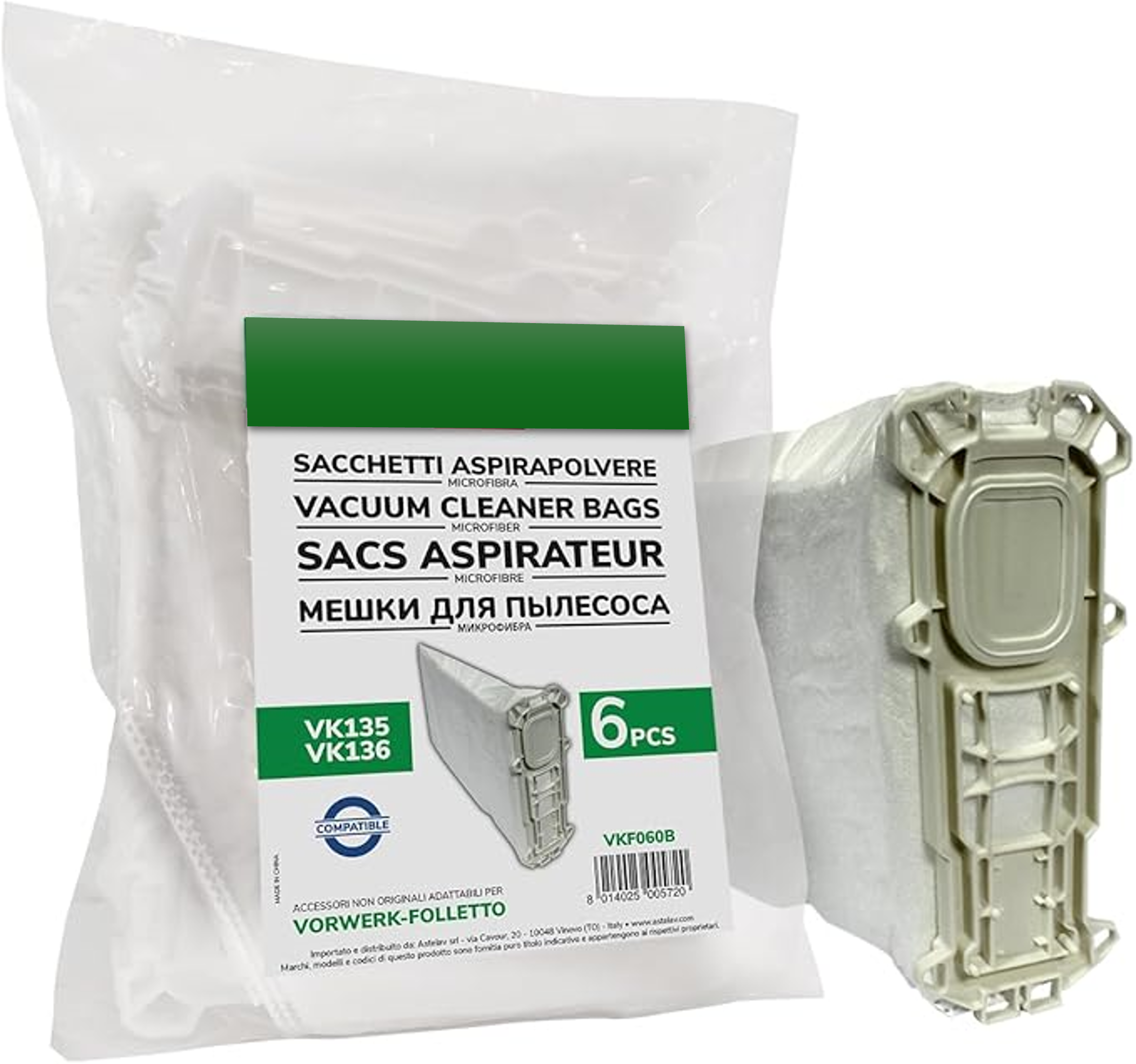 Pack de 6 Bolsas de Microfibra Compatibles con Aspiradoras Folletto VK135 y VK136