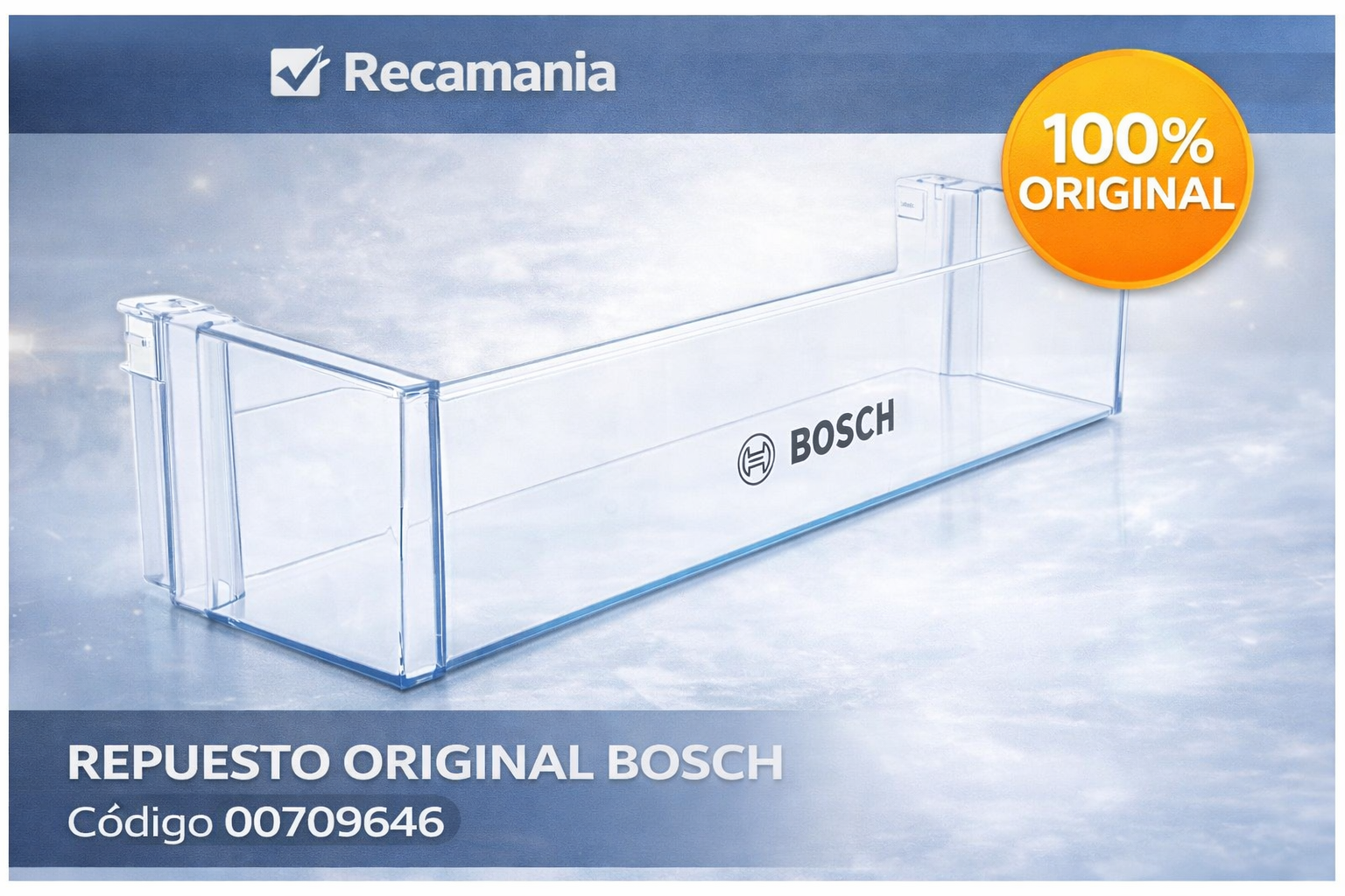 Estante Botellero Frigorífico Compatible con BOSCH 00709646 | Sustituye 00744473, 00705901, 00704751 | Transparente sin Embell