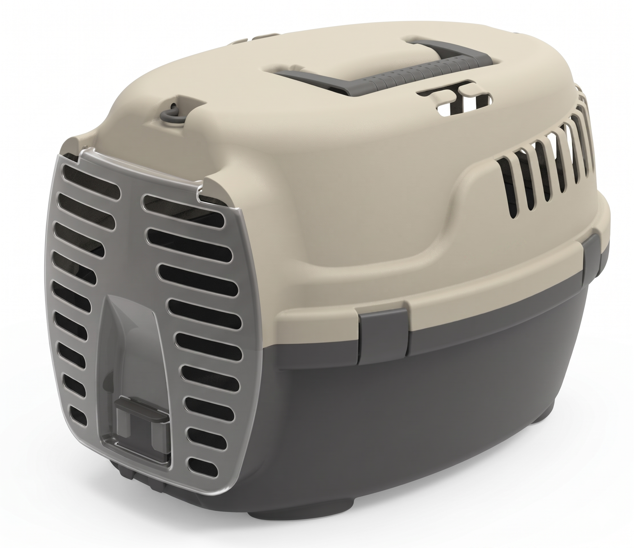 Transportín de plástico para mascotas con puerta y asa | Color Beige | Medidas 48x34x32cm | Máx. 6Kg