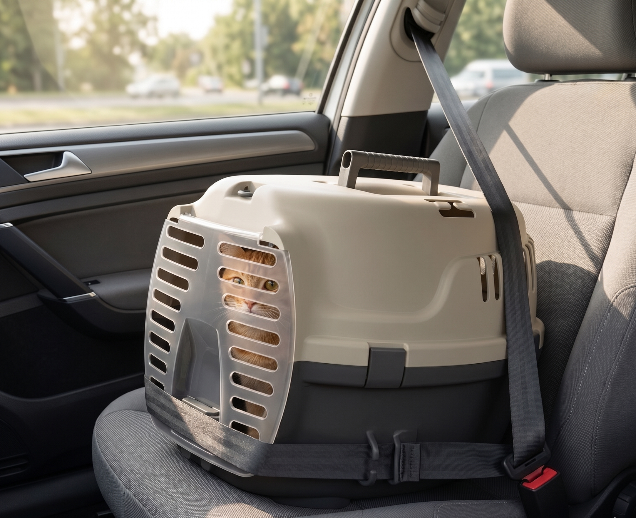 Transportín de plástico para mascotas con puerta y asa | Color Beige | Medidas 48x34x32cm | Máx. 6Kg