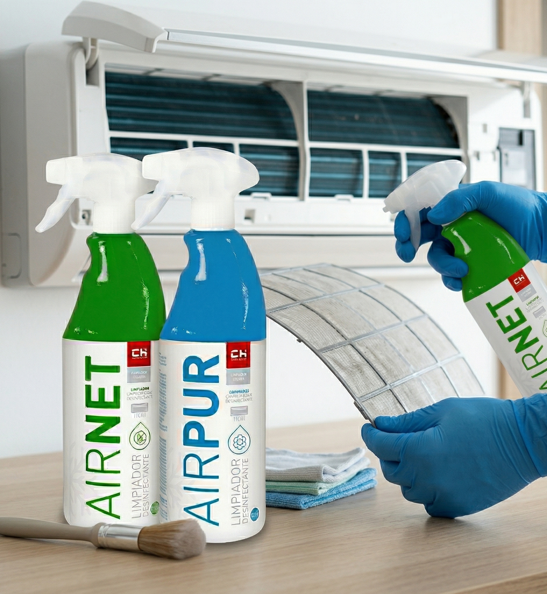 Pack 3x Kit Limpieza Aire Acondicionado AIRNET + AIRPUR | Limpiador Desinfectante y Eliminador de Olores