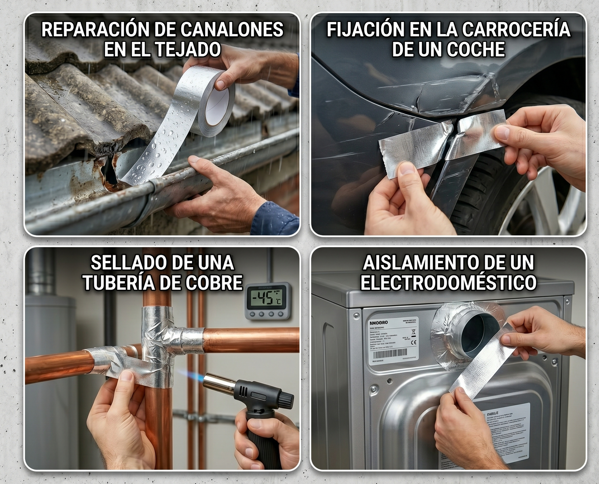 Cinta adhesiva de aluminio 50mm x 50m alta temperatura para reparación de conductos y aire acondicio