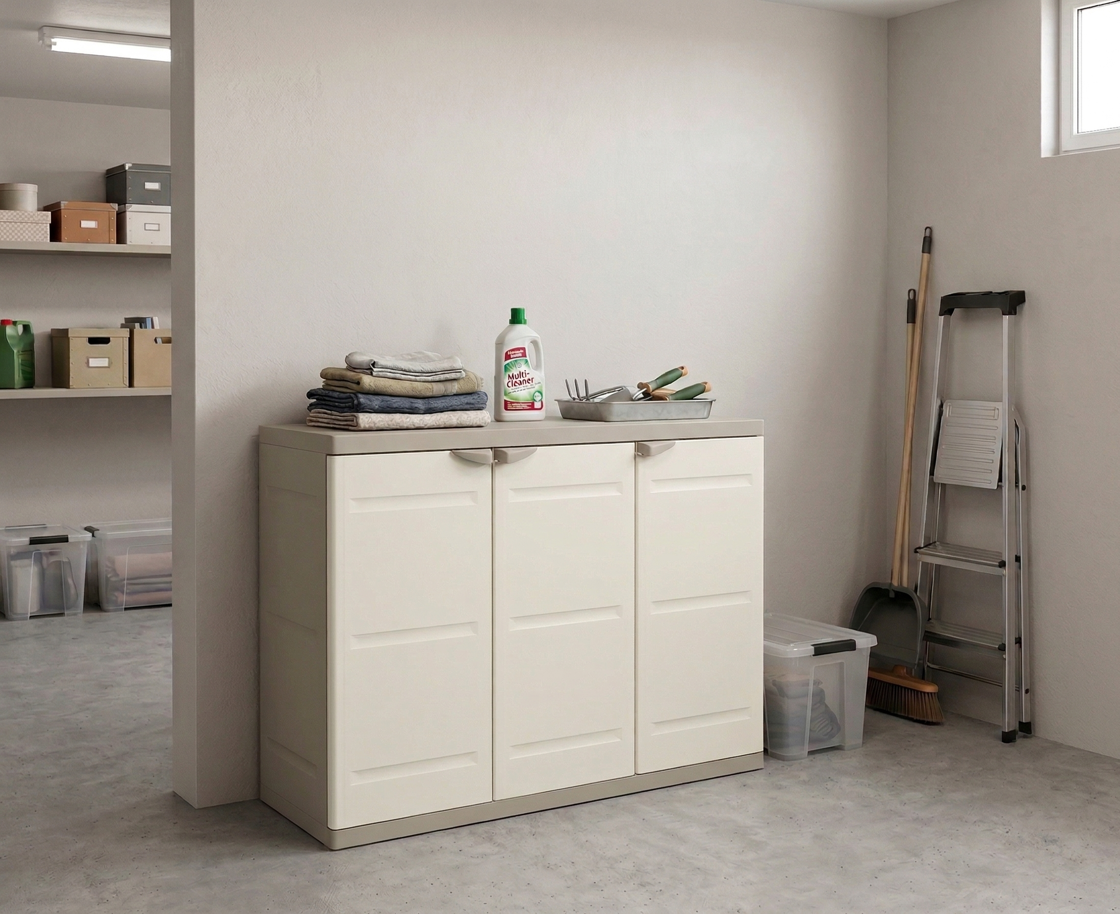 Armario Bajo 3 Puertas , 105 x 44 x 88 cm , Beige , Incluye 2 Baldas Regulables