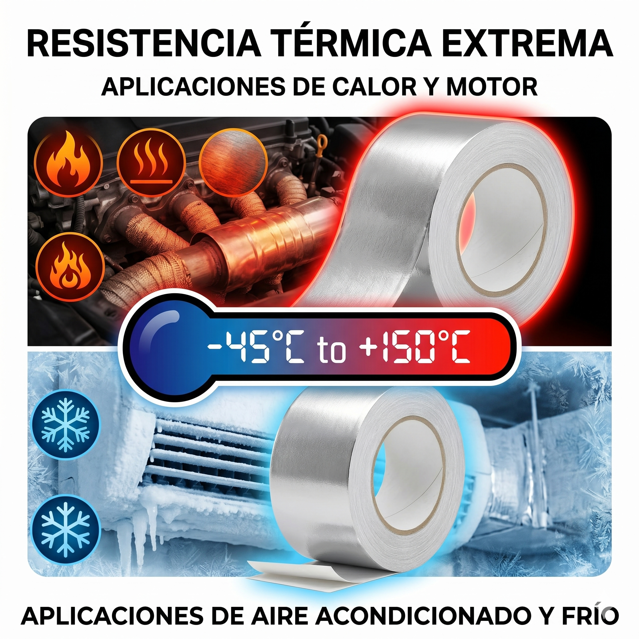 Cinta adhesiva de aluminio 50mm x 50m alta temperatura para reparación de conductos y aire acondicio