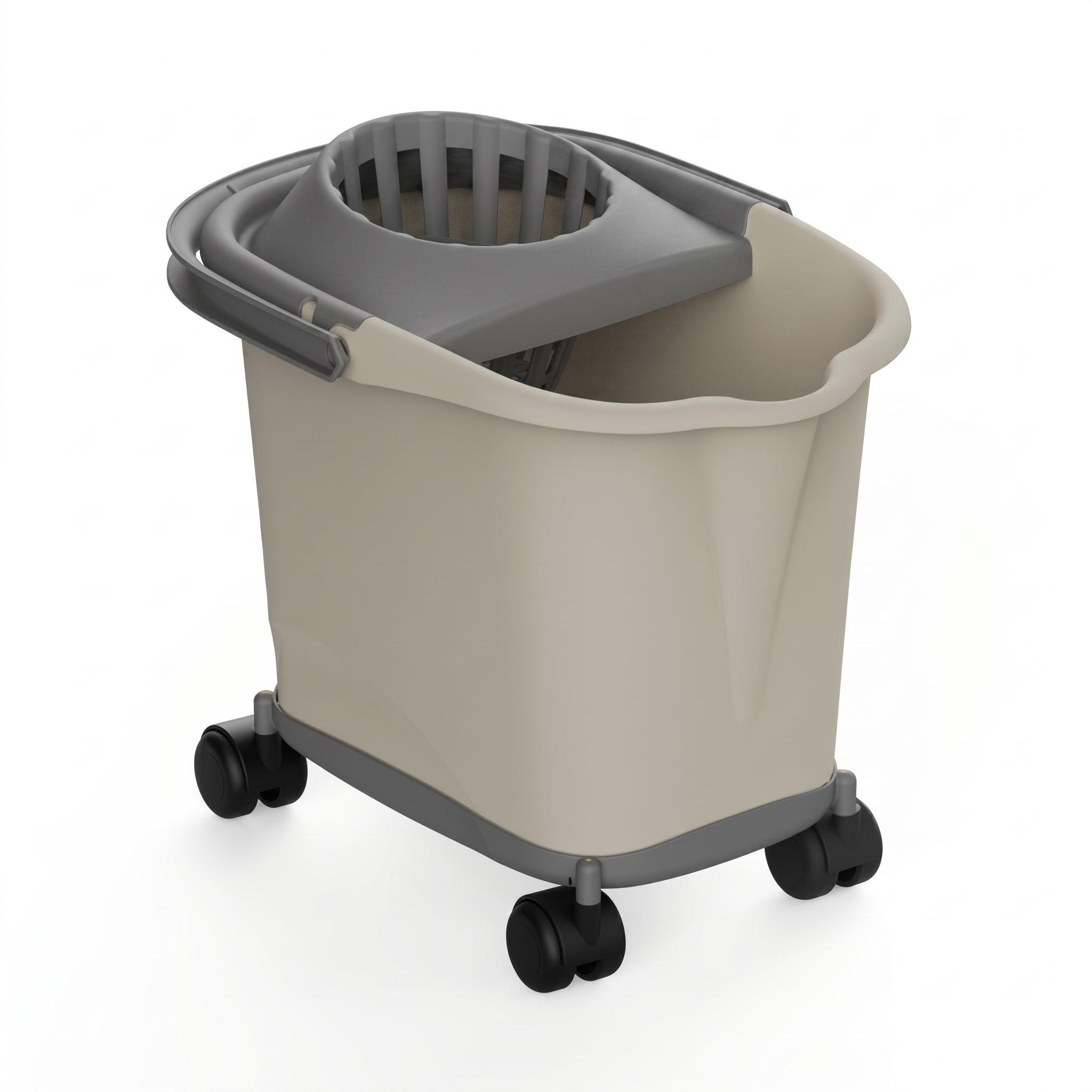 Cubo de fregona rectangular de plástico con escurridor y ruedas 360º, Color Beige, 16L, 39x29x35 cm