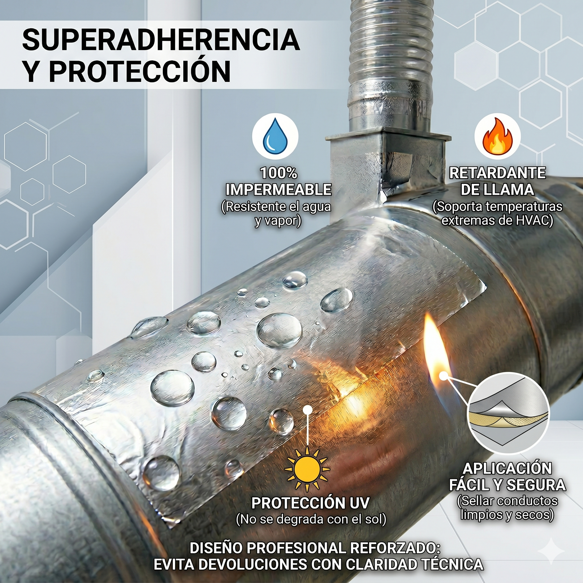 Cinta adhesiva de aluminio 50mm x 50m alta temperatura para reparación de conductos y aire acondicio